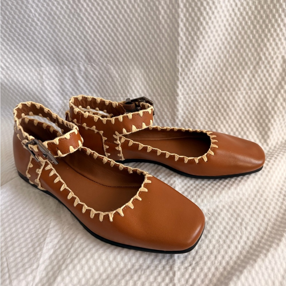 Free People NEW Crochet Mystic Mary Jane Ballet Flats Brown 100%Leather 7.5 - Picture 2 of 10